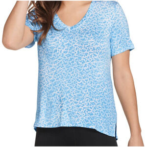 Jockey Womens Tee Stretch Knit V-Neck Side Slits Layered Animal Size L